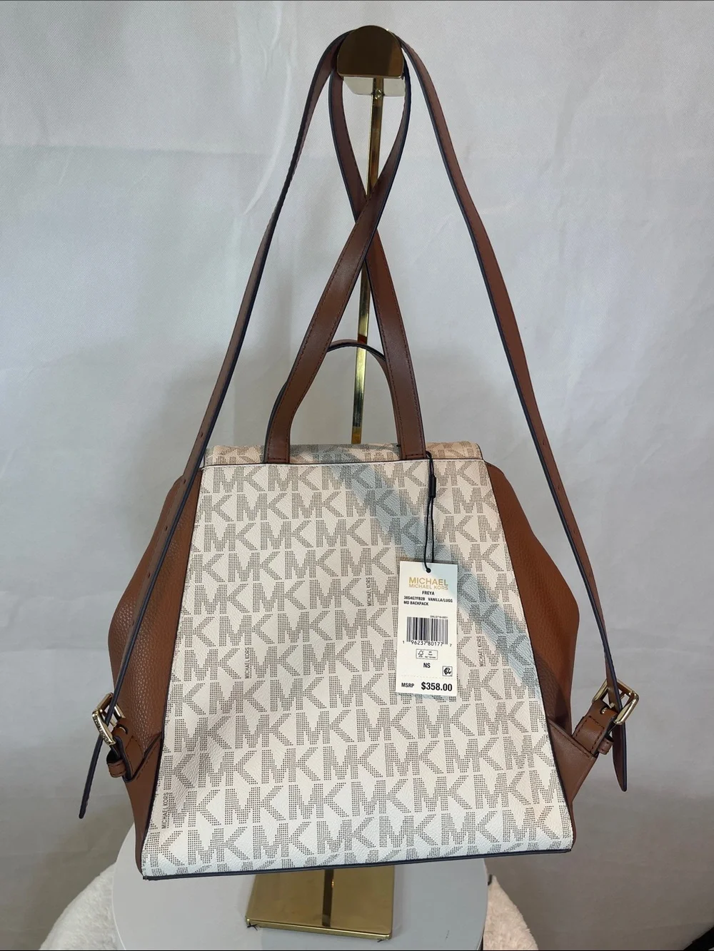 Michael Kors White & Brown MK Signature Satchel